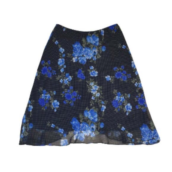 Notations Floral Polka Dot Hi-Low Midi Skirt Black Blue Size Large Chic - Picture 1 of 10